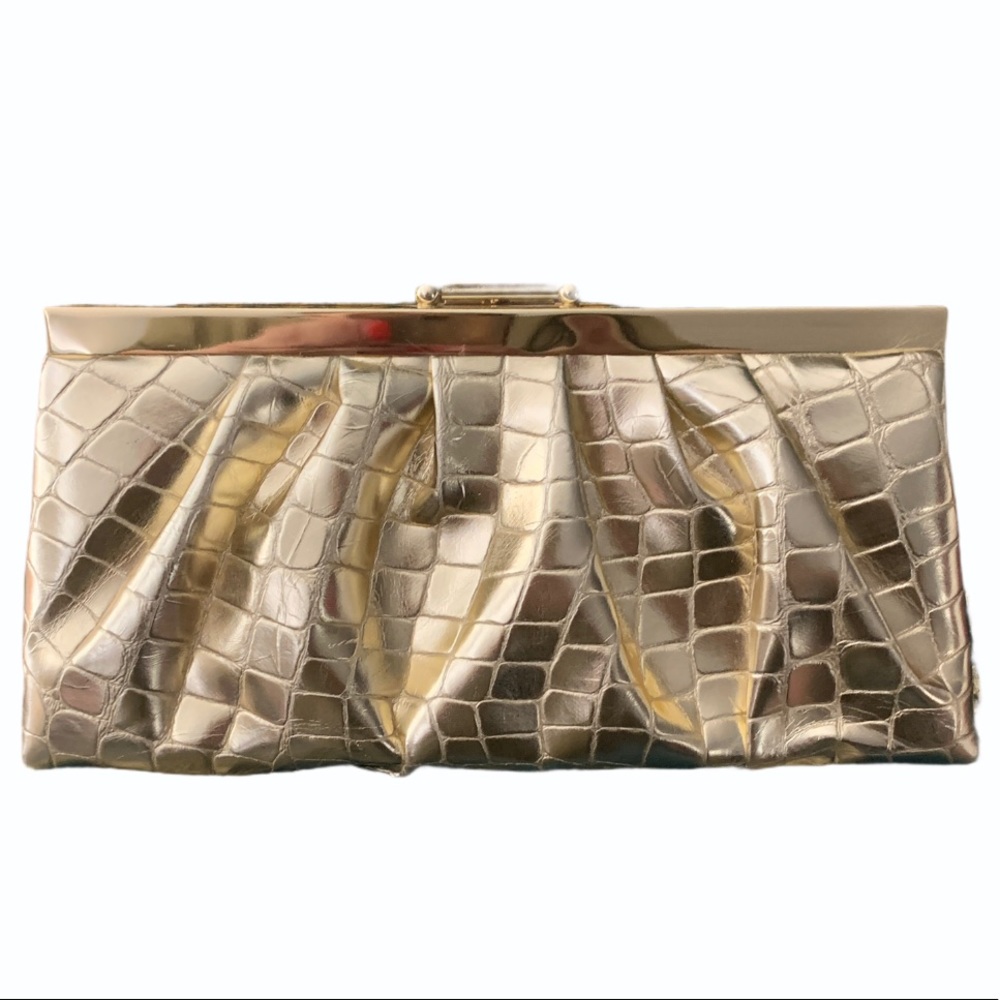 Gunne Sax Metallic Gold Croc-Embossed Clutch
